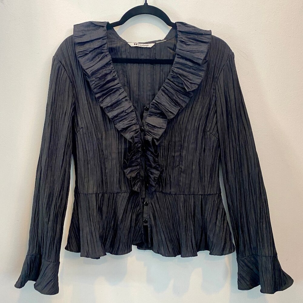 Nygard Collection Flared Black Ruffle Blouse
